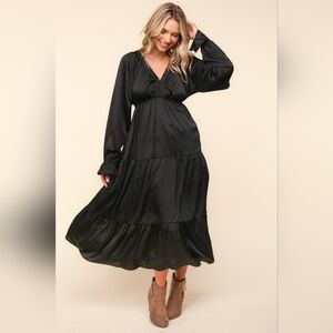 Haptics Flounce Sleeve Tiered Midi Dress with Pockets